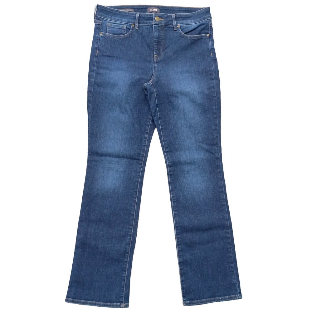 NYDJ Womens 10 Marilyn Straight Leg Dark Wash Stretch Denim Jeans